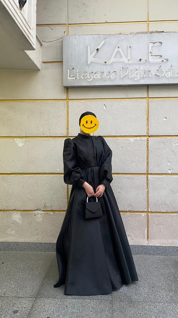 Siyah Uzun Drapeli Kadın Abiye - Görsel 2
