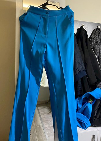 Mavi Düğmeli Kadın Blazer Ceket pantolon takım - Görsel 6