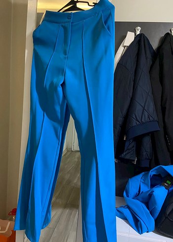 Mavi Düğmeli Kadın Blazer Ceket pantolon takım - Görsel 4