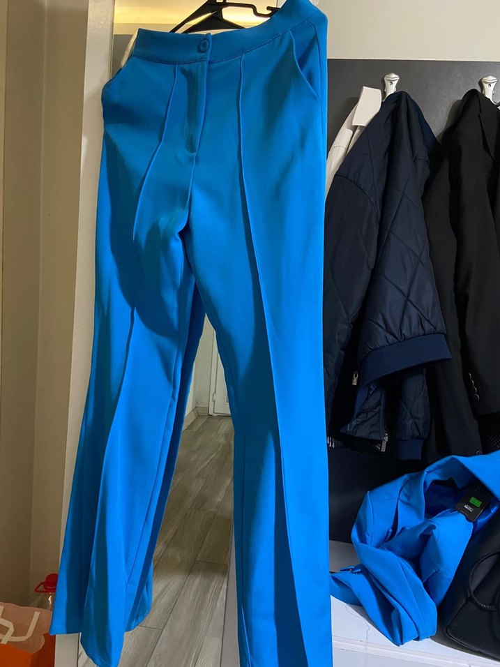 Mavi Düğmeli Kadın Blazer Ceket pantolon takım - Görsel 4