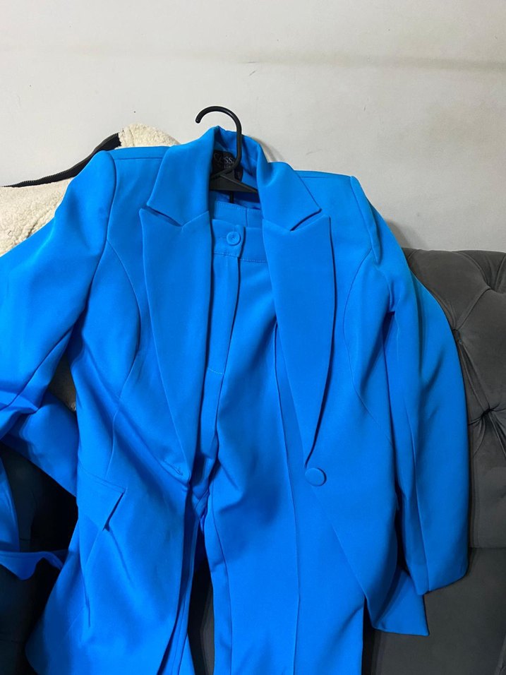 Mavi Düğmeli Kadın Blazer Ceket pantolon takım - Görsel 5