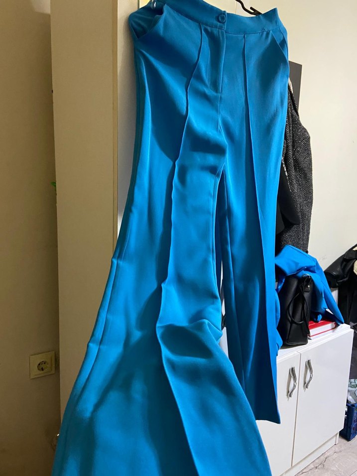 Mavi Düğmeli Kadın Blazer Ceket pantolon takım - Görsel 3