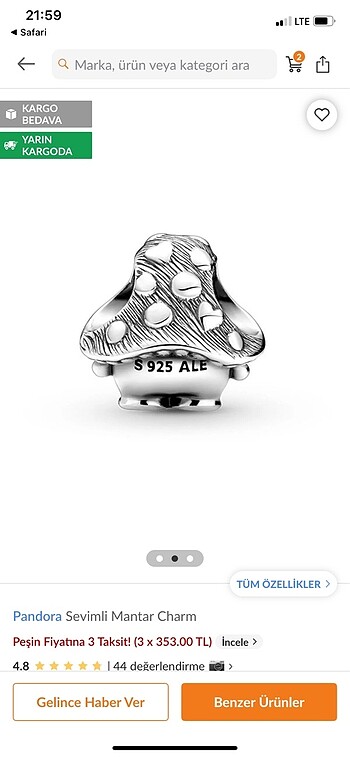Beden Sevimli mantar Pandora charm