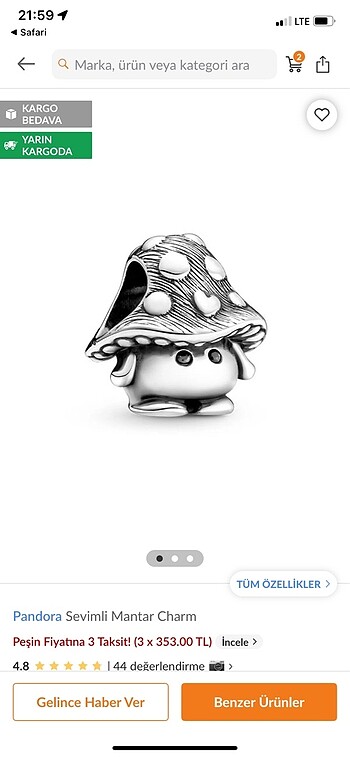 Pandora Sevimli mantar Pandora charm