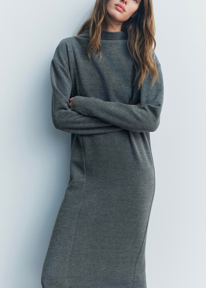 Zara gri midi yumuşak elbise - Görsel 2