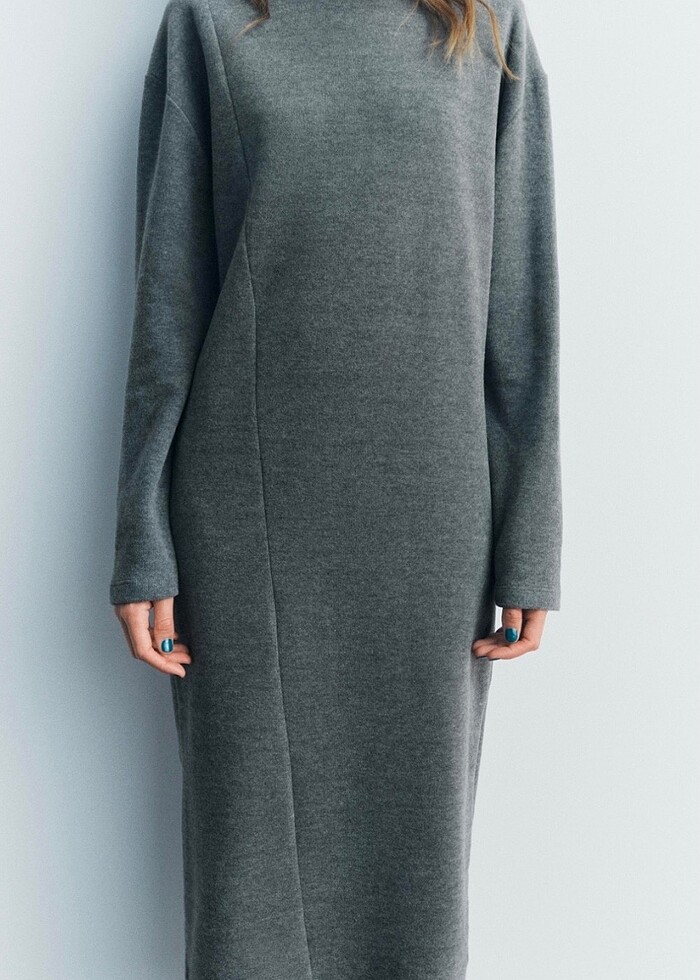 Zara gri midi yumuşak elbise - Görsel 3