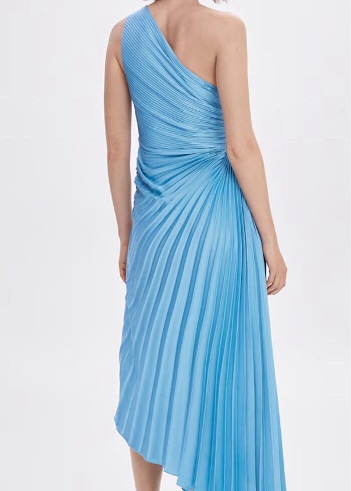 Mango pilili asimetrik elbise mavi - Görsel 2