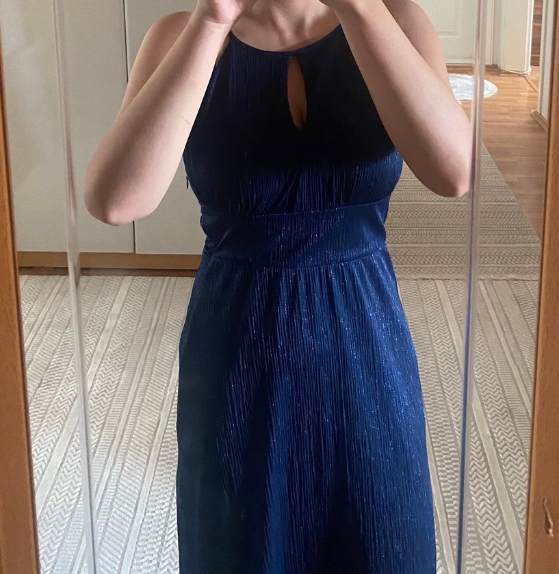 Lacivert parıltılı uzun elbise - Görsel 5