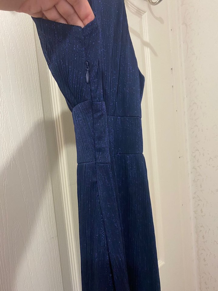 Lacivert parıltılı uzun elbise - Görsel 3