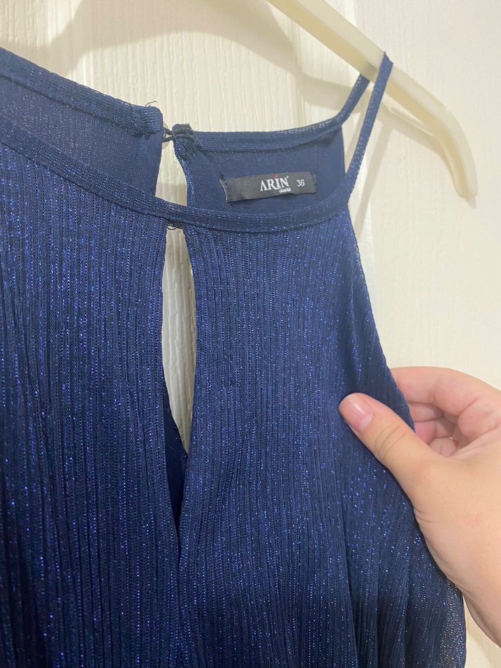 Lacivert parıltılı uzun elbise - Görsel 2