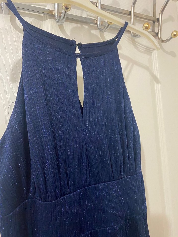 Lacivert parıltılı uzun elbise - Görsel 4