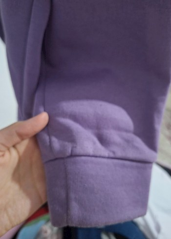 l Beden Mavi Baskılı Mor Kapüşonlu Sweatshirt