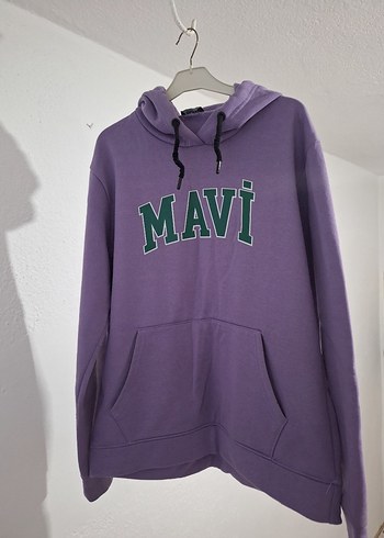 Mavi Baskılı Mor Kapüşonlu Sweatshirt