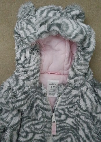 Kapüşonlu Gri Zebra Desenli Bebek Tulumu - Görsel 2