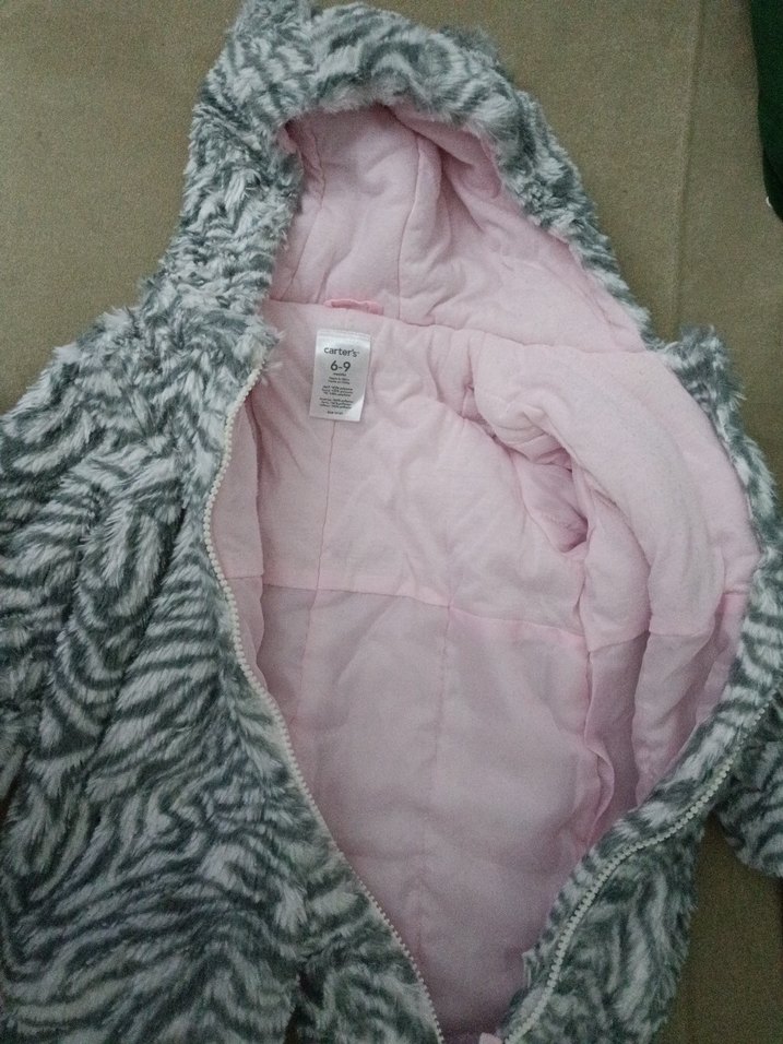 Kapüşonlu Gri Zebra Desenli Bebek Tulumu - Görsel 5