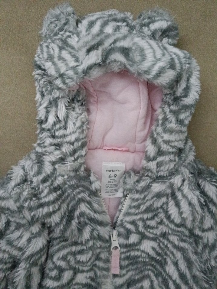 Kapüşonlu Gri Zebra Desenli Bebek Tulumu - Görsel 2