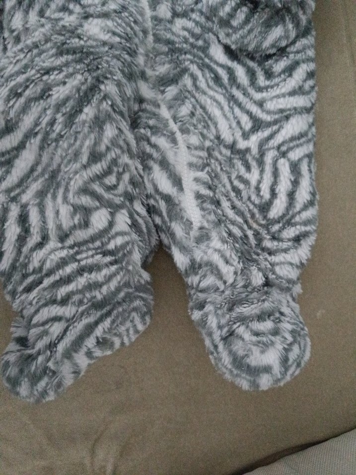 Kapüşonlu Gri Zebra Desenli Bebek Tulumu - Görsel 4