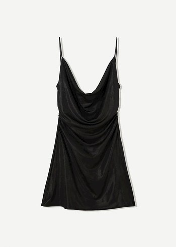 Bershka Siyah Parlak Mini Parti Elbisesi - Görsel 2