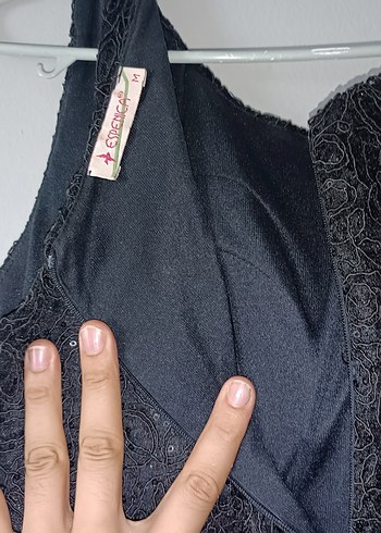 m Beden Dantel Detaylı Siyah Uzun Abiye Elbise