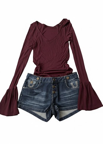 y2k düşük bel Kadın Denim Midi Şort - Görsel 7