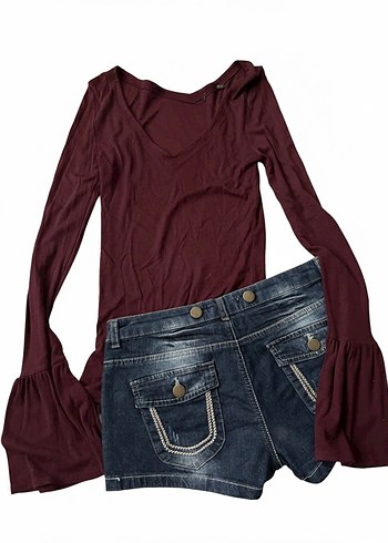 y2k düşük bel Kadın Mini Kot Şort - Görsel 2