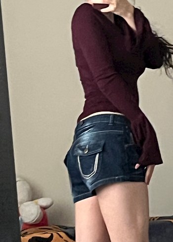 y2k düşük bel Kadın Mini Kot Şort - Görsel 6