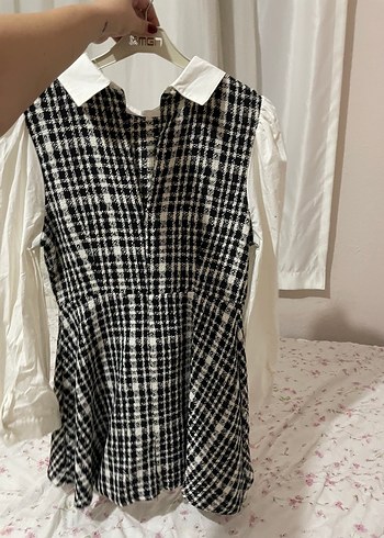 Beyaz Yakalı Pötikareli Kadın Elbise - Görsel 4