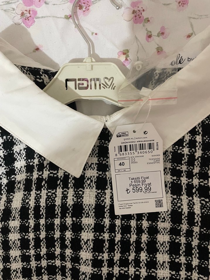 Beyaz Yakalı Pötikareli Kadın Elbise - Görsel 2