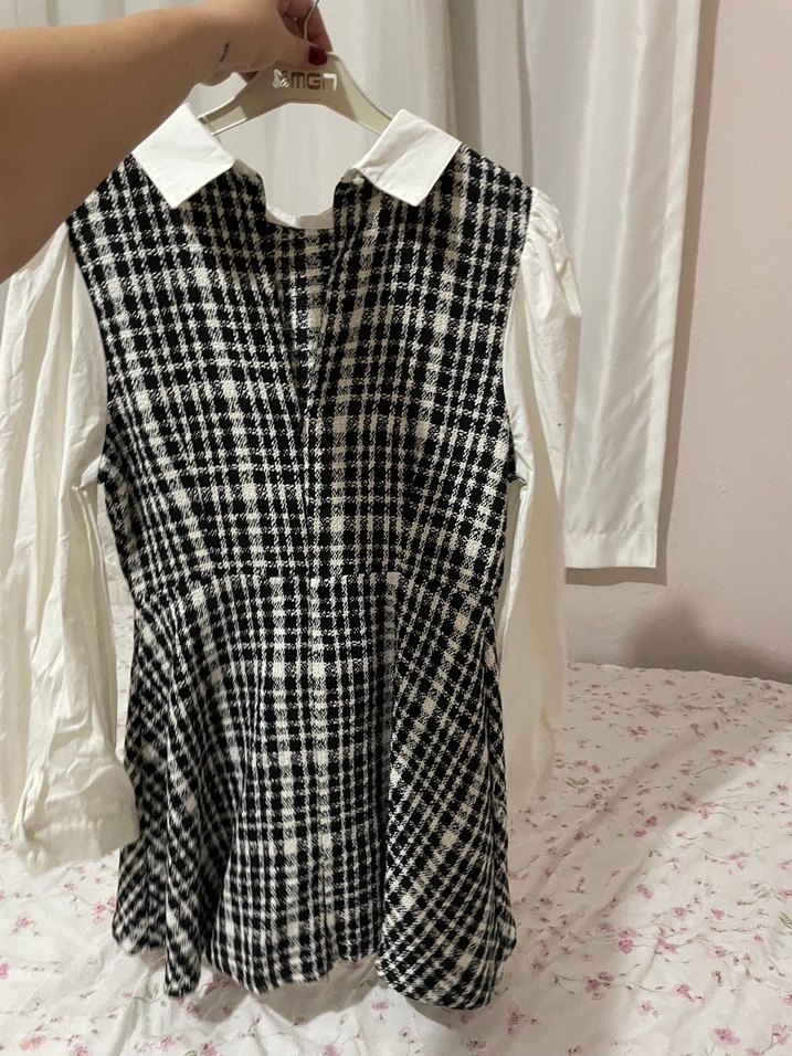 Beyaz Yakalı Pötikareli Kadın Elbise - Görsel 4