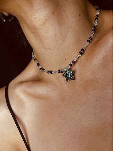 Black moon star hologram kolye
