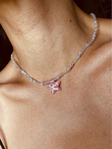 Pink moon star hologram kolye