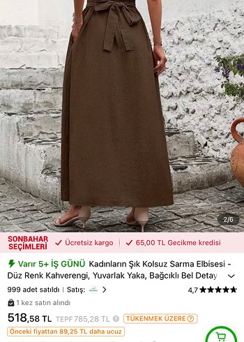 Diğer Kahverengi Kolsuz Uzun Elbise