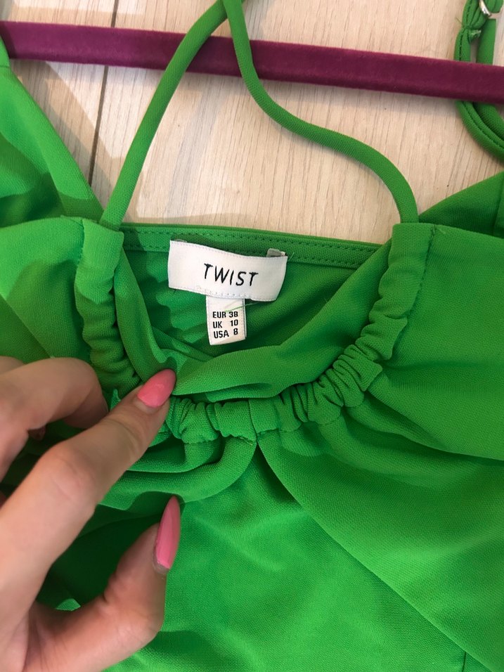 Yeşil Drapeli Uzun Straplez Elbise - Görsel 3