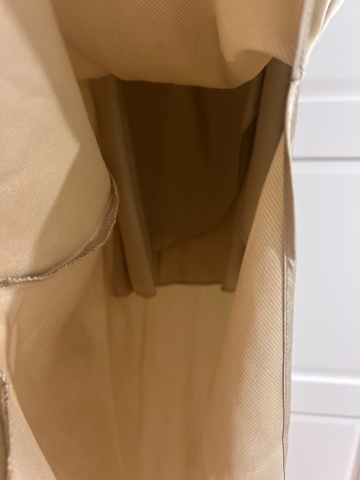Bej Saten Drapeli Uzun Straplez Elbise - Görsel 2