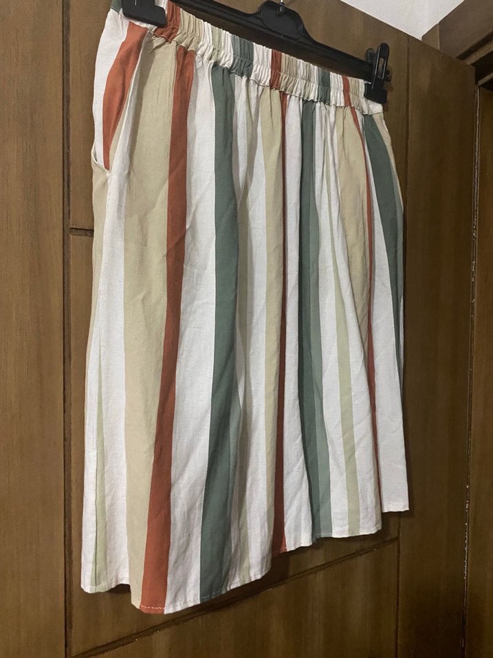 Düğmeli Çizgili Pamuklu Mini Hamile Etek - Görsel 4