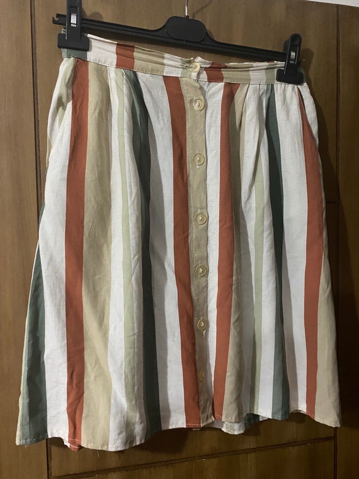 Düğmeli Çizgili Pamuklu Mini Hamile Etek - Görsel 2