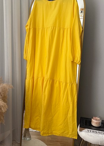 Versace Sarı Midi Keten Elbise