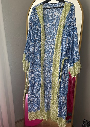 Bohem Tarz Uzun Mavi Batik Kadın Kimono