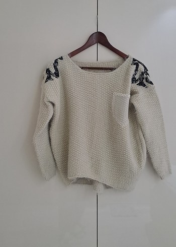 Bohem Tarz Kadın bej Örgü Kazak - Görsel 6