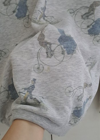 Gri Baskılı Kadın Sweatshirt koton - Görsel 5