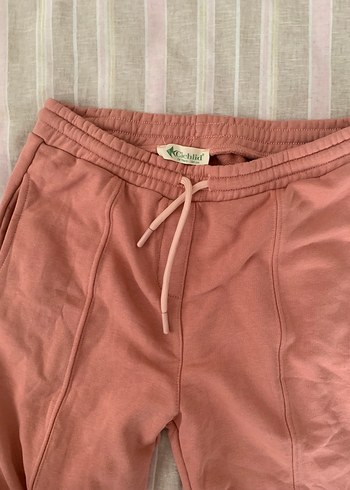 Pembe Loose Fit Kadın Keten Eşofman Altı