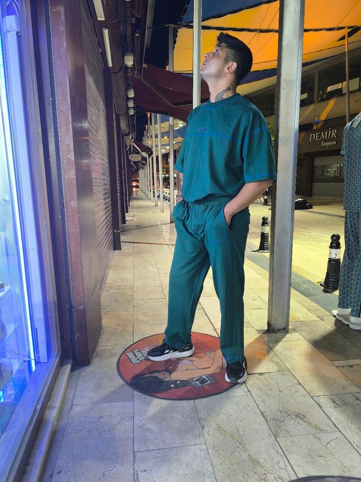 Erkek Yeşil Rahat Kesim penye takim - Görsel 2