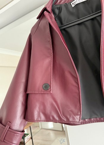 Zara Bordo Kısa Deri Kadın Ceket