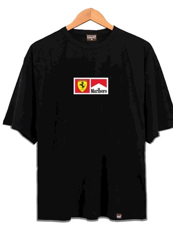 Ferrari Siyah Baskılı Erkek Oversize Tişört