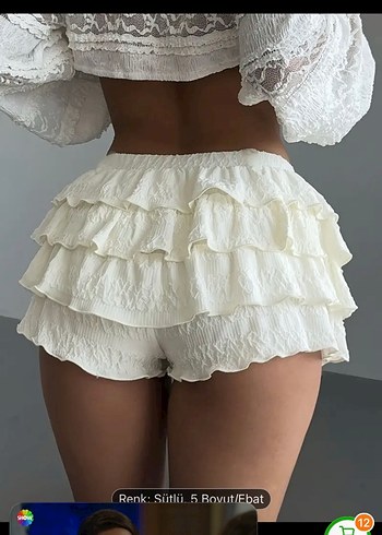 Kadın Beyaz Mini Fırfırlı Etek