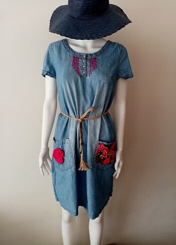 42 Beden mavi Renk ZARA, TASARIM JEAN ELBİSE