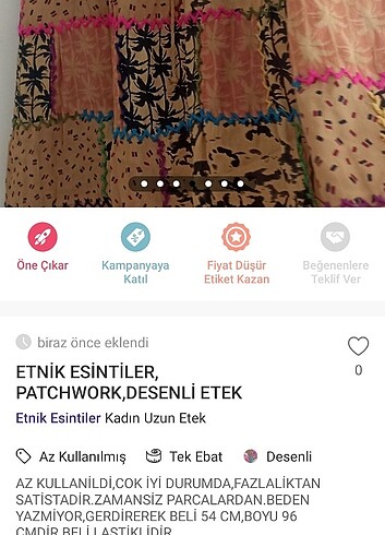 Zara ETNİK ESİNTİLER, PATCHWORK ETEK.