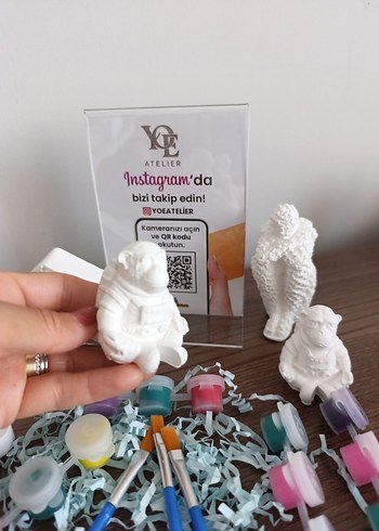 Beyaz Alçı Boyama Seti ve Fırçalar - Görsel 7