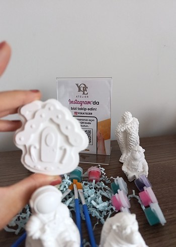 Beyaz Alçı Boyama Seti ve Fırçalar - Görsel 5