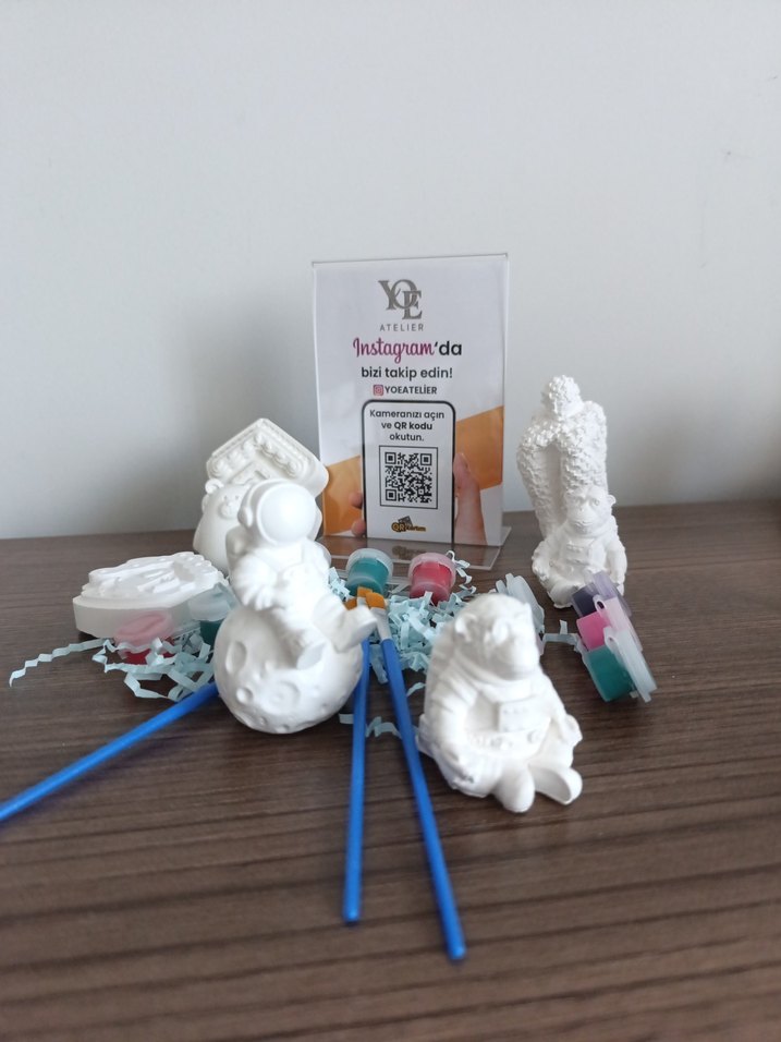 Beyaz Alçı Boyama Seti ve Fırçalar - Görsel 2